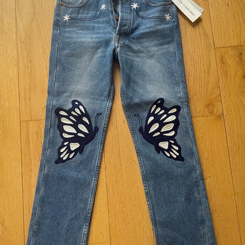 Blue Butterfly Embroidered Women's Jeans